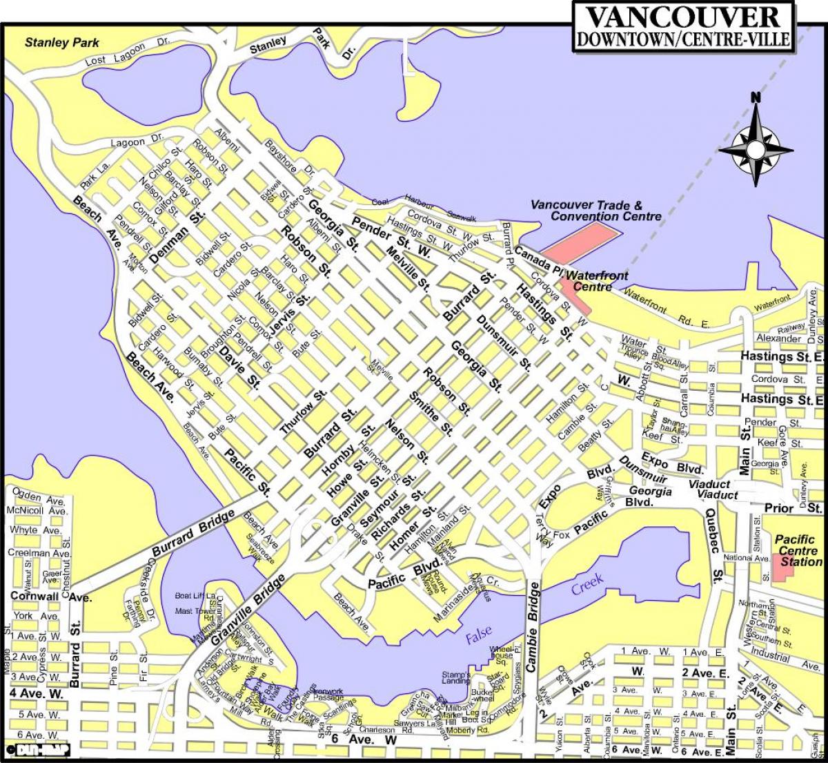 Zemljevid centra mesta vancouver, bc