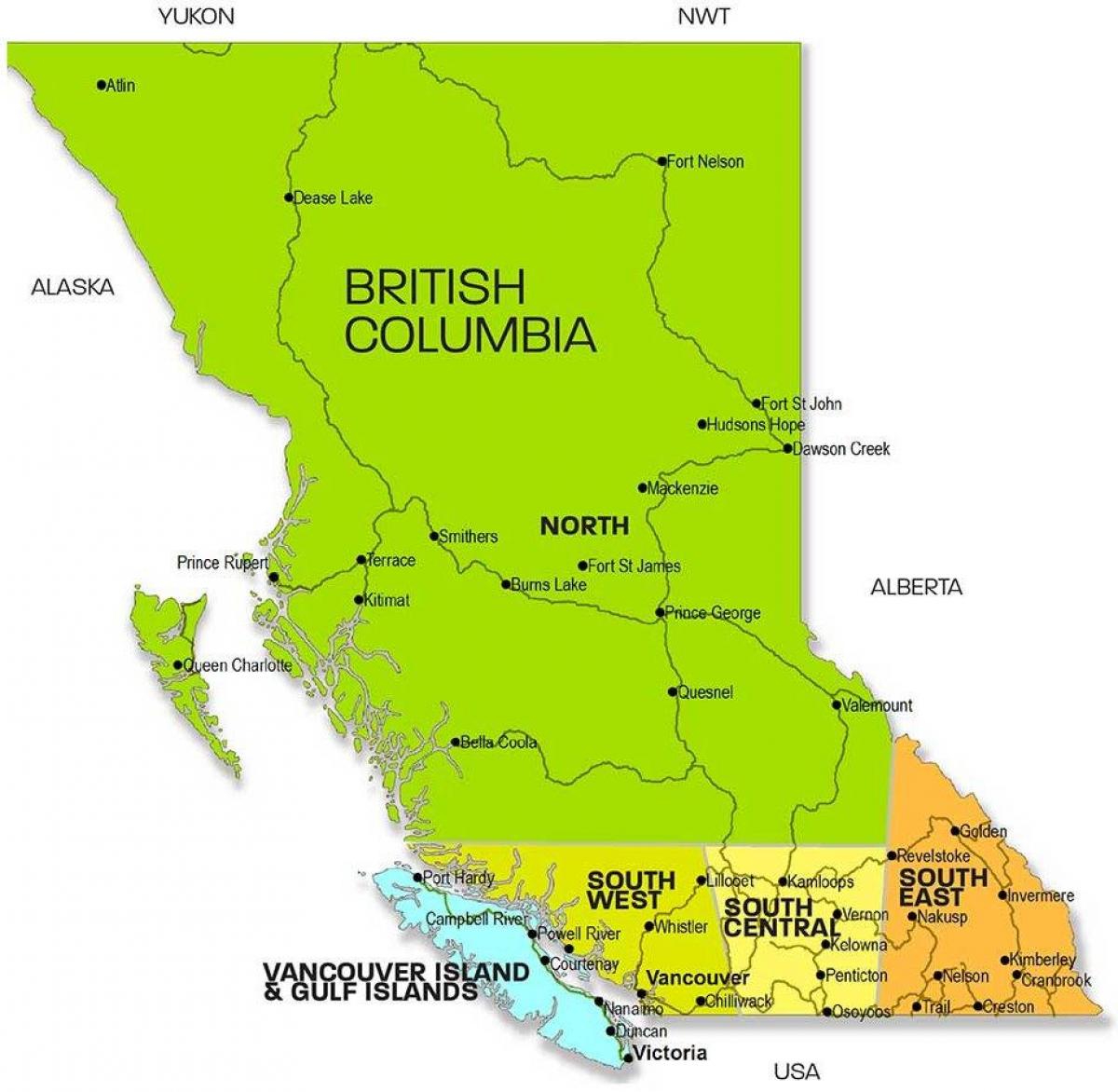 Zemljevid british columbia regije