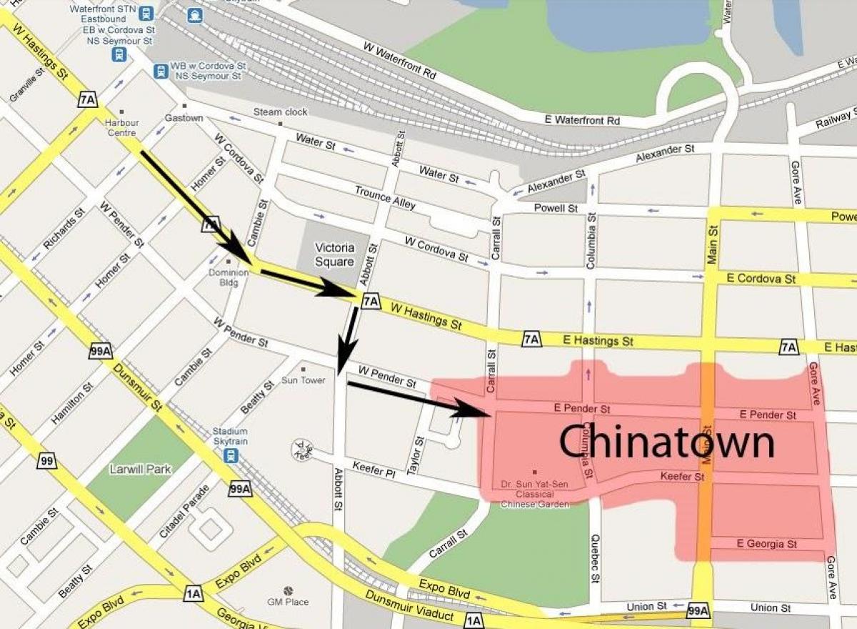 Zemljevid chinatown vancouver