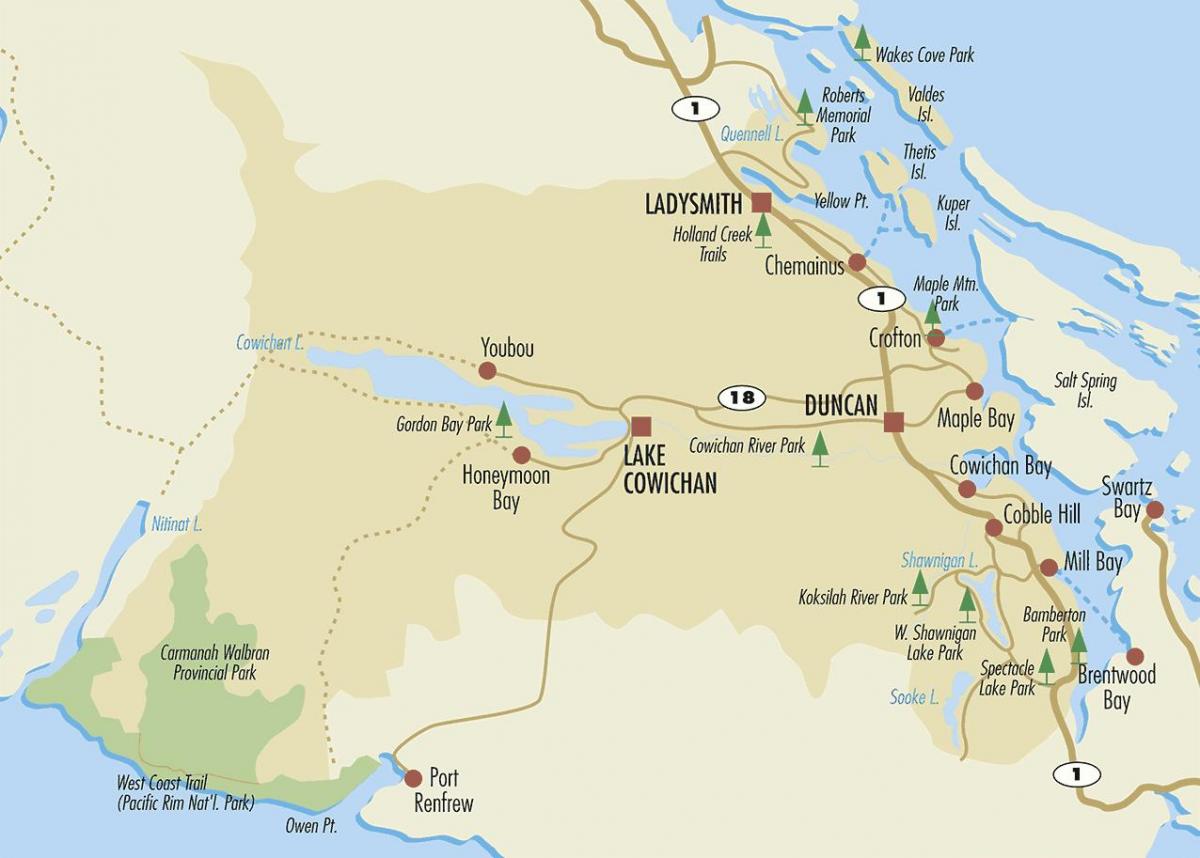 Zemljevid duncan vancouver island 