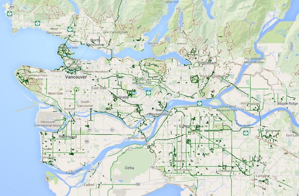 Zemljevid podzemne železnice vancouver kolesarjenje