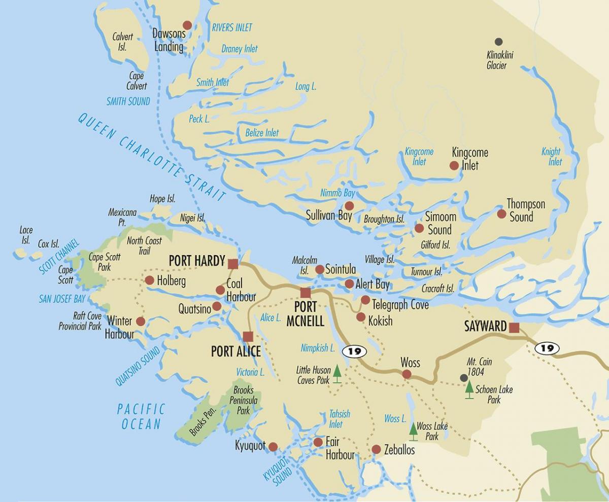 Zemljevid north vancouver island