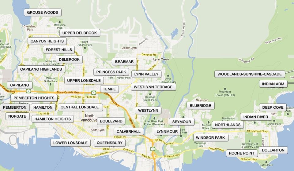 Zemljevid district of north vancouver 