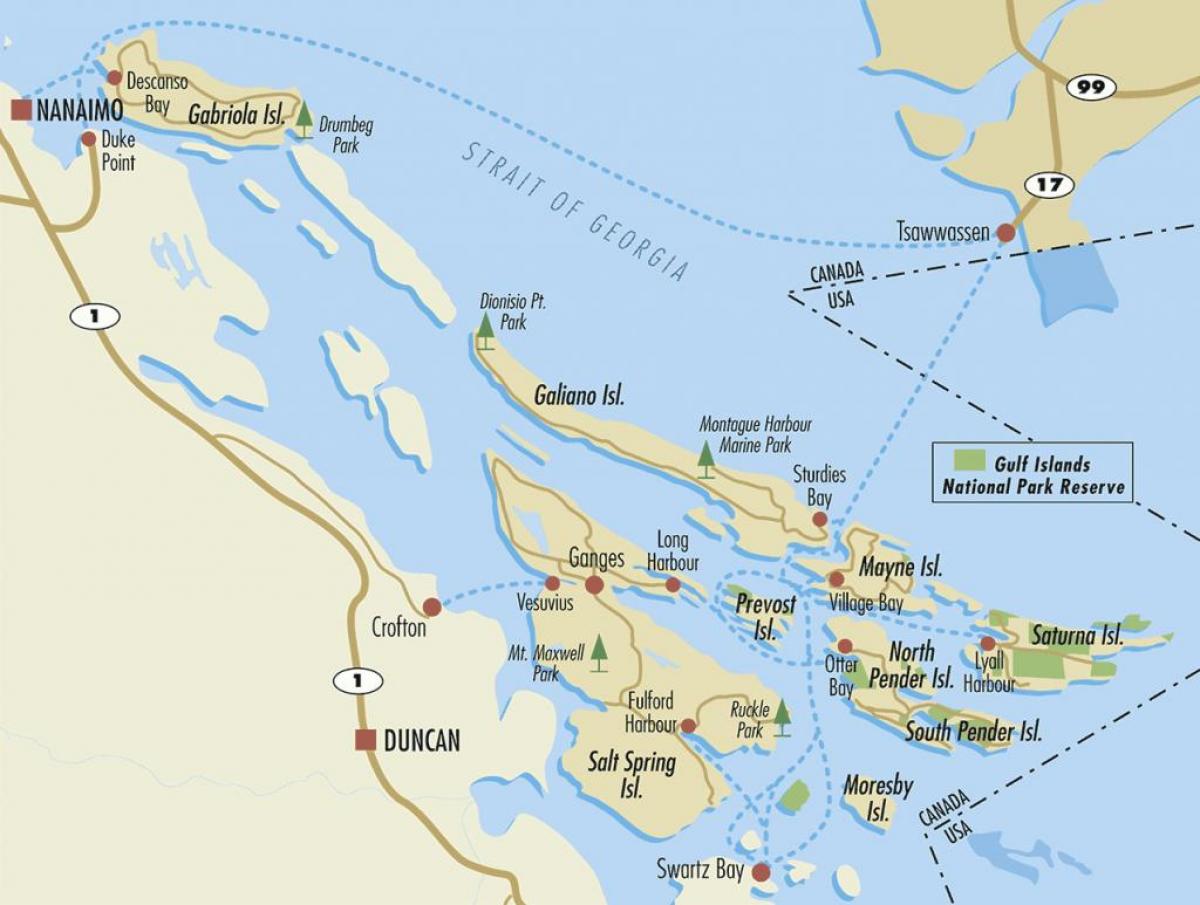 zemljevid otoki zaliv bc, kanada