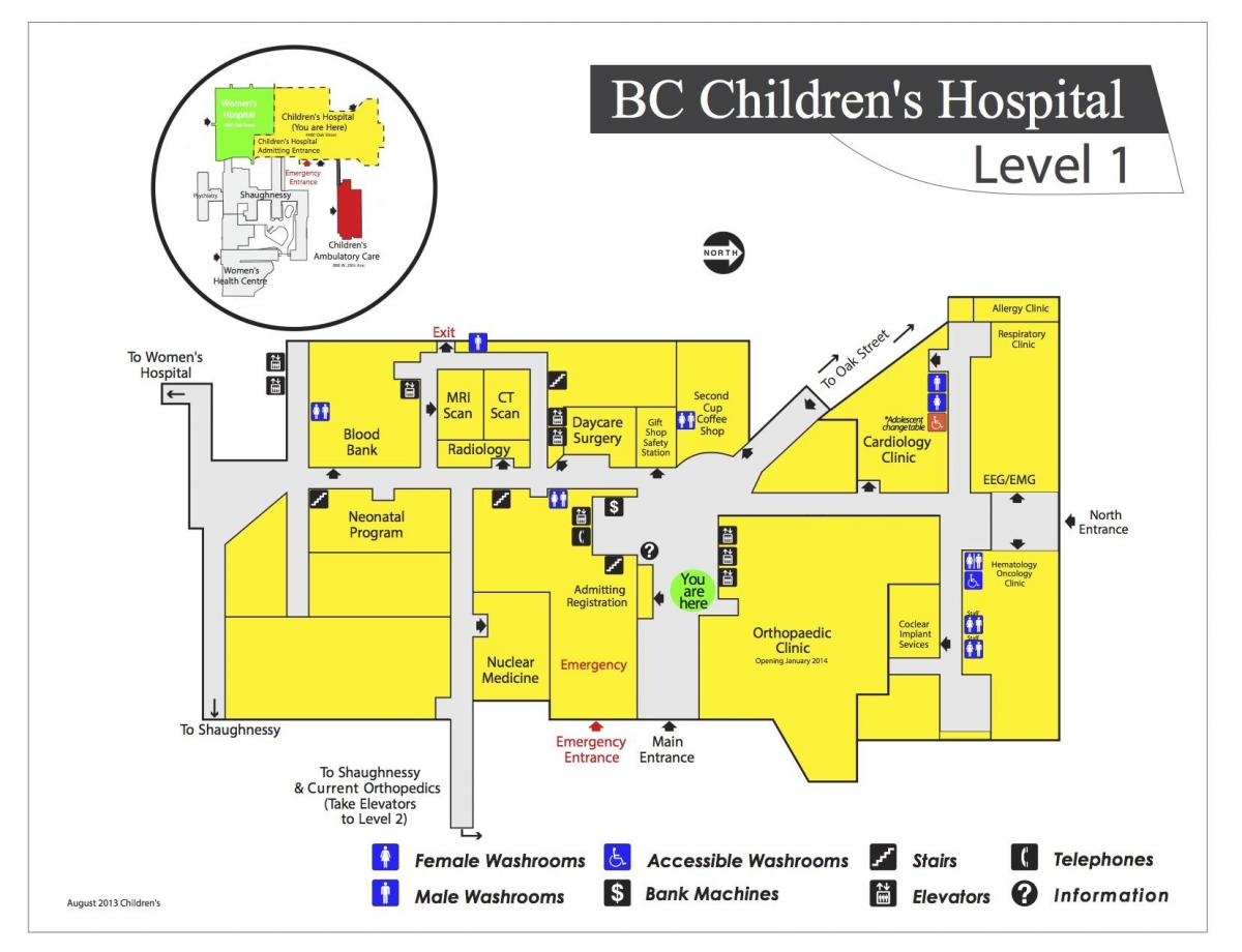 Zemljevid otroški bolnišnici vancouver