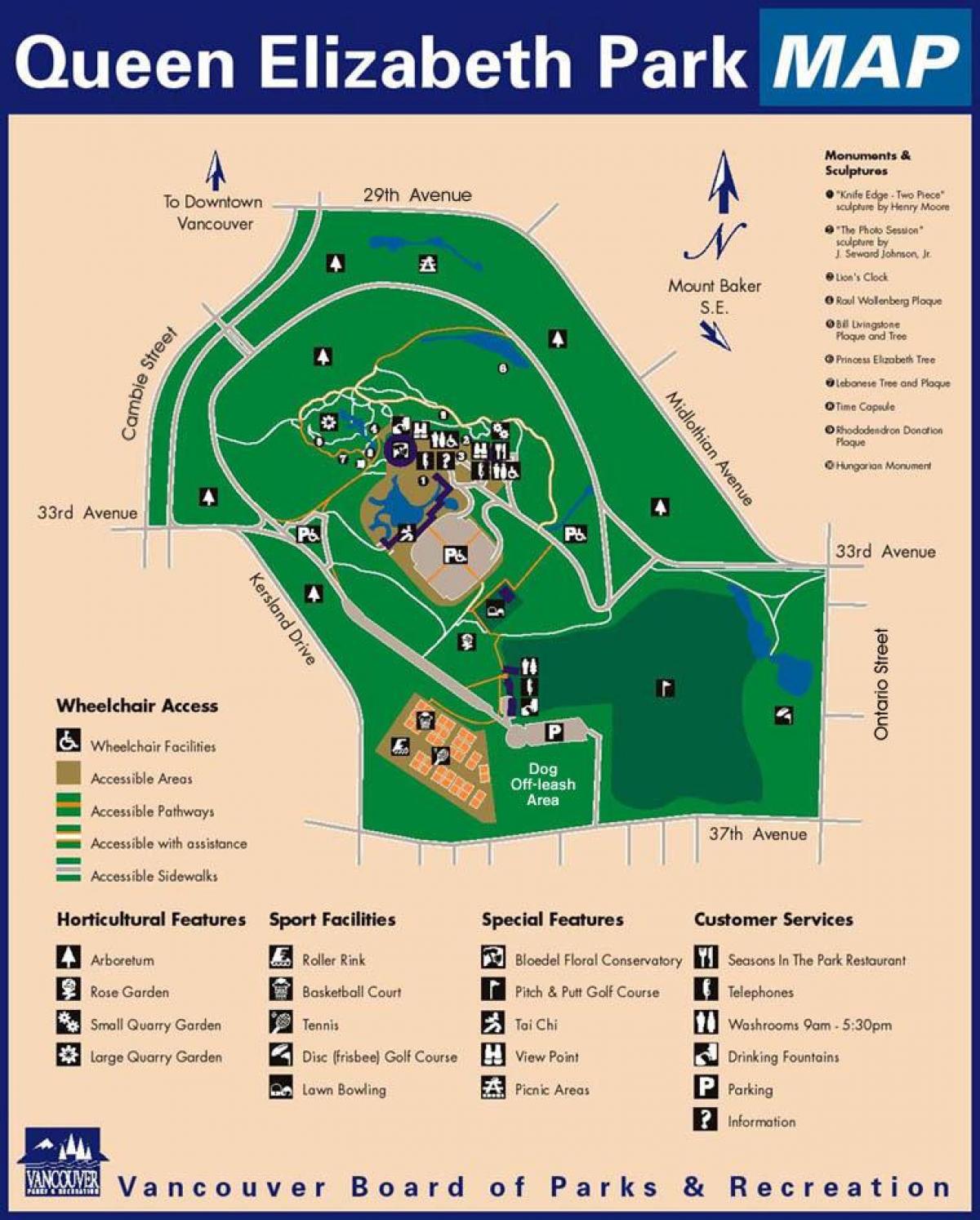 Zemljevid queen elizabeth park vancouver