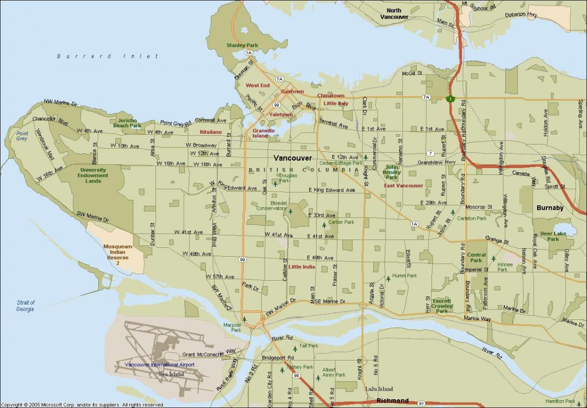 Zemljevid ulica vancouver, bc kanada