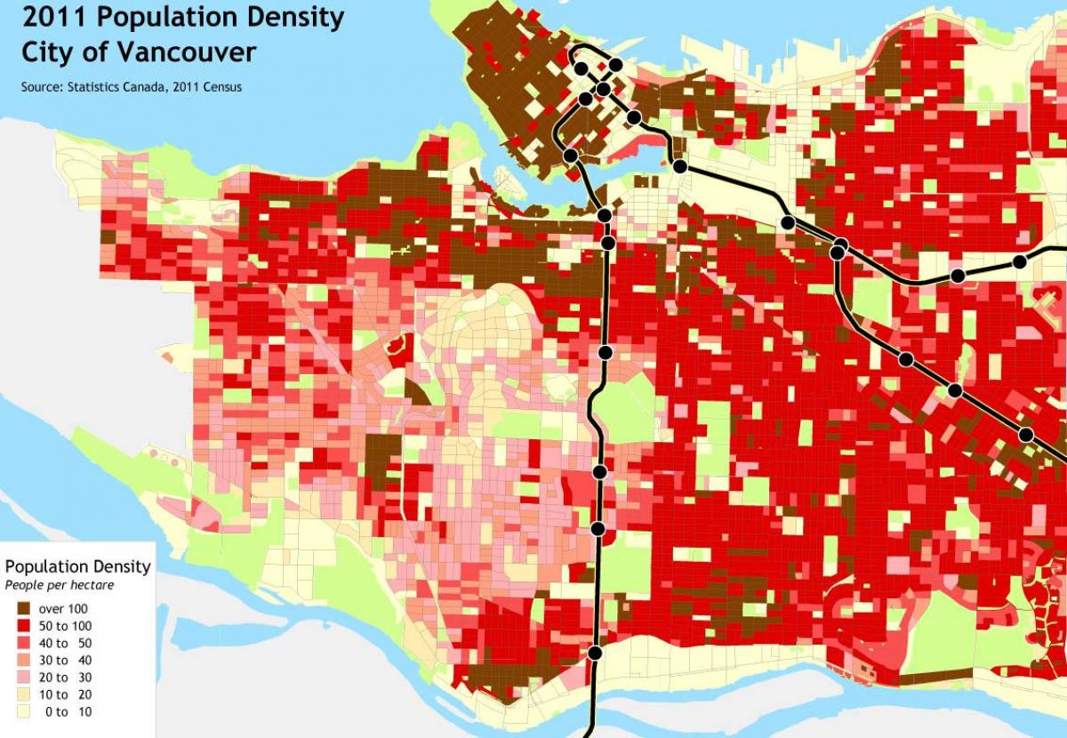 vancouver je gostota prebivalstva zemljevid