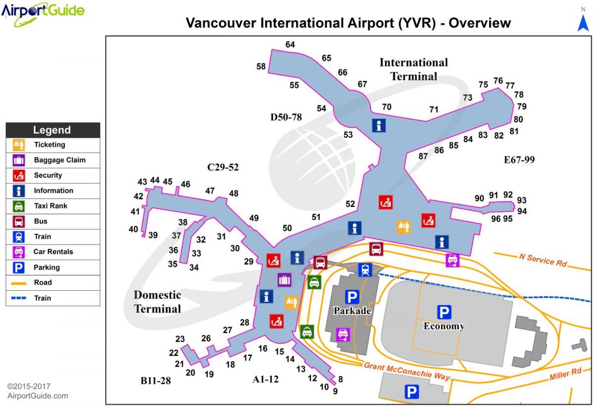vancouver letališče odhodi zemljevid