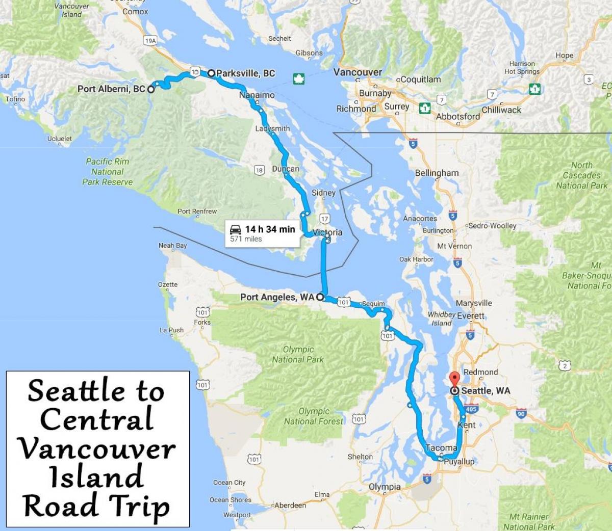 Zemljevid vancouver island road trip