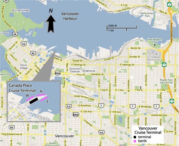 vancouver potniška ladja pristanišče zemljevid