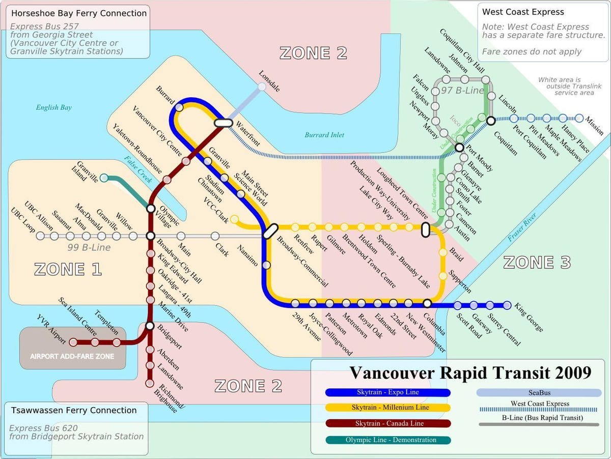 Zemljevid vancouver letališča, vlak