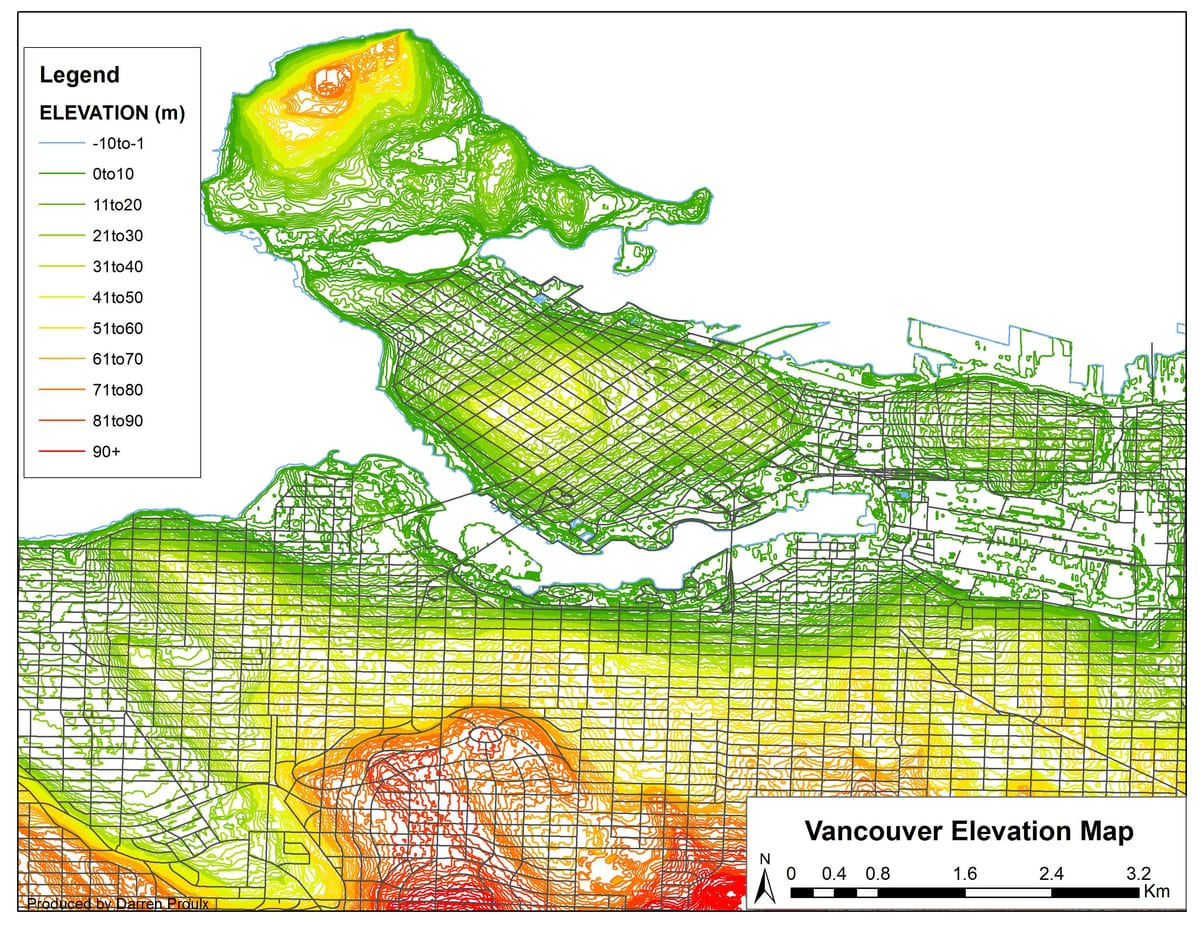 Zemljevid vancouver nadmorske višine