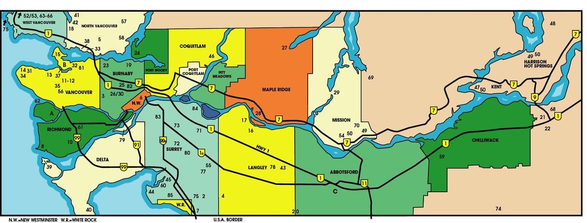 zemljevid nižje celini british columbia