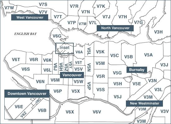 vancouver island poštnih številk zemljevid