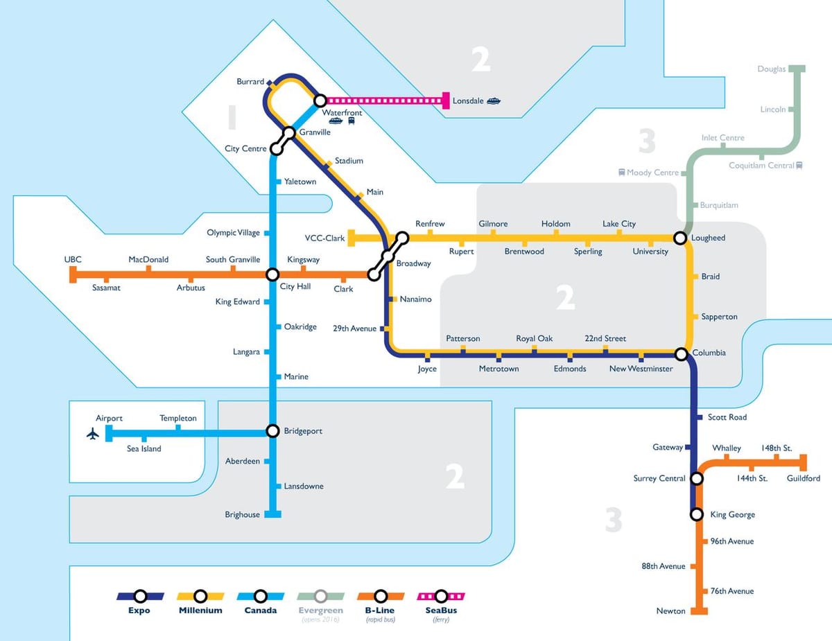 Zemljevid vancouver tranzitnega območja