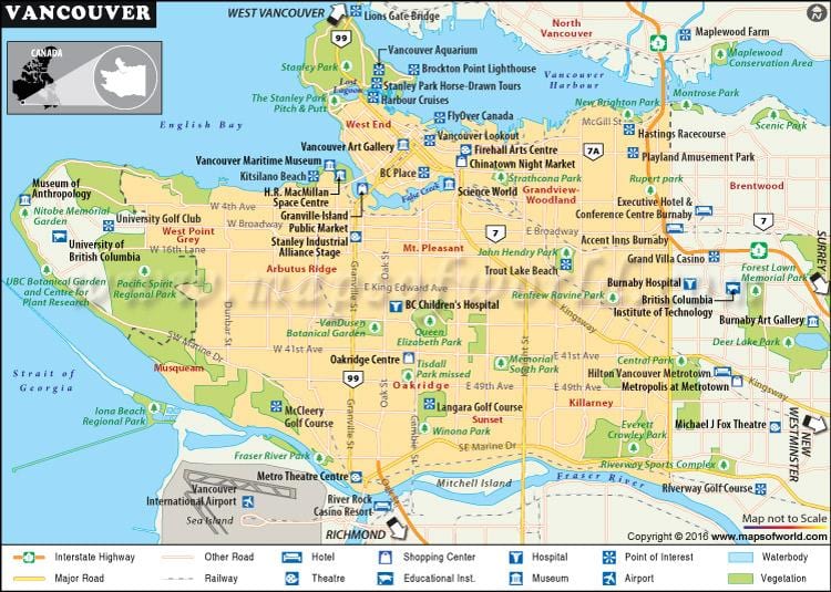Zemljevid vancouver točke interesa