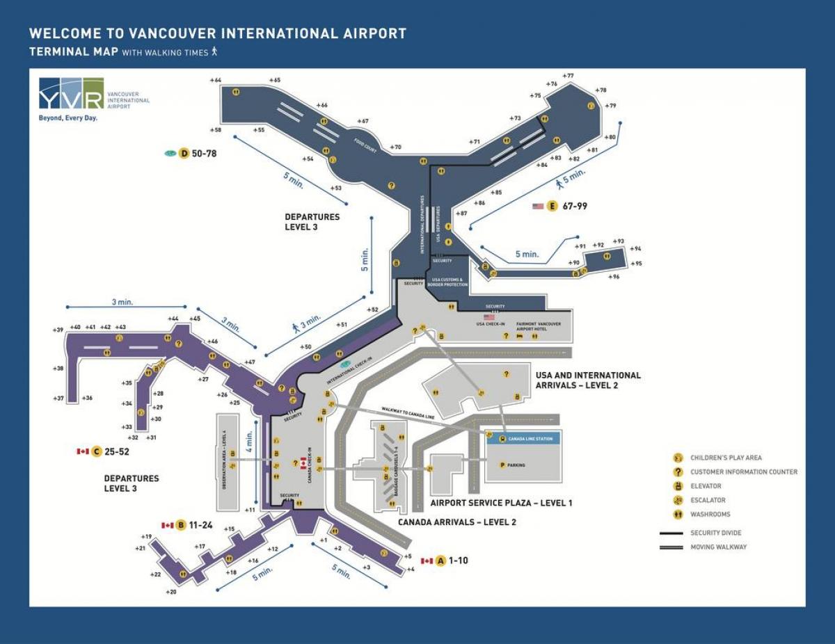 vancouvru kanada letališče zemljevid