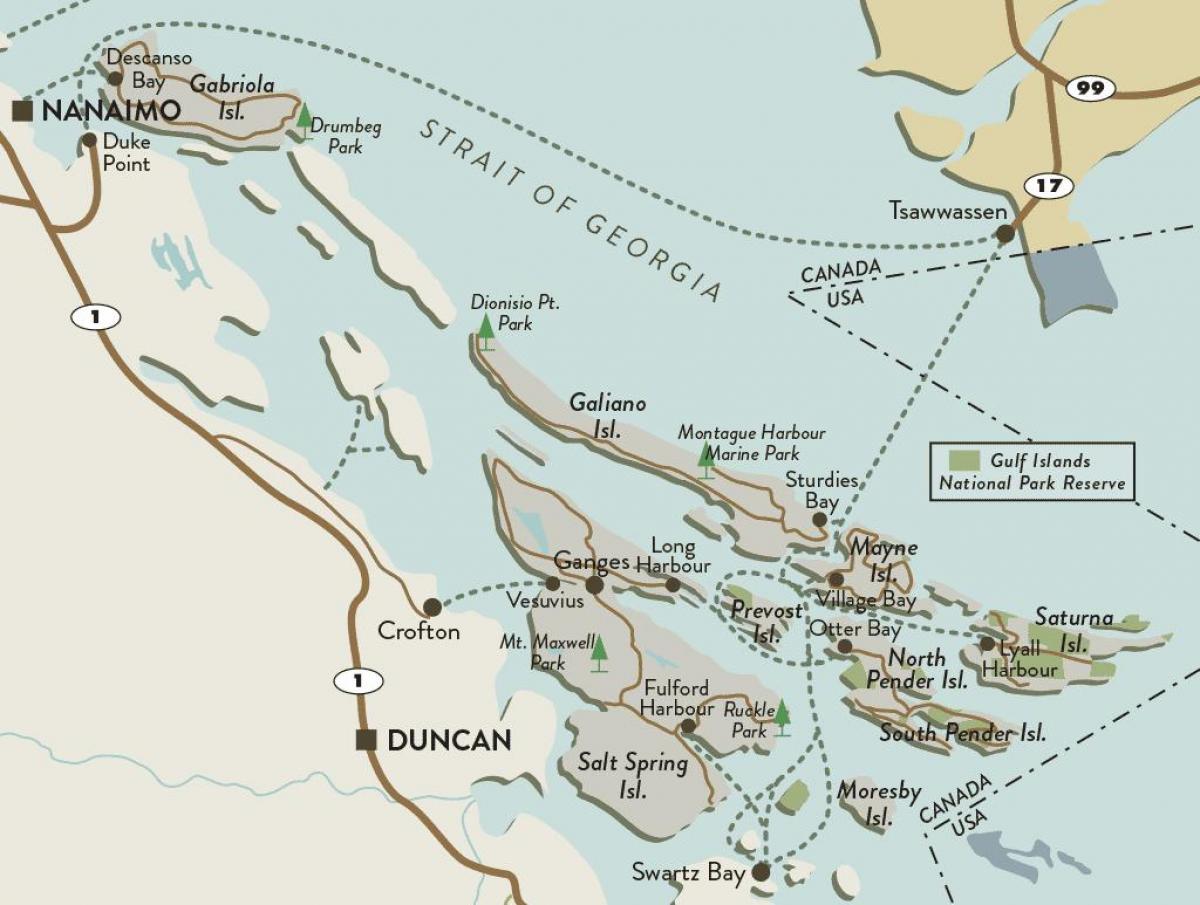 zemljevid vancouver island in otoki zaliv