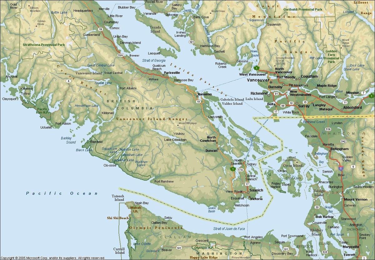 Zemljevid vancouver območja bc