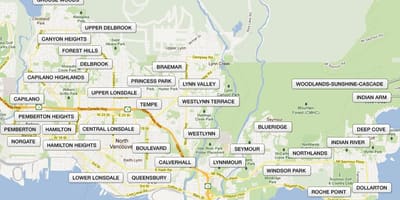Zemljevid district of north vancouver 