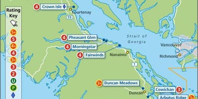 Zemljevid vancouver island igrišč za golf